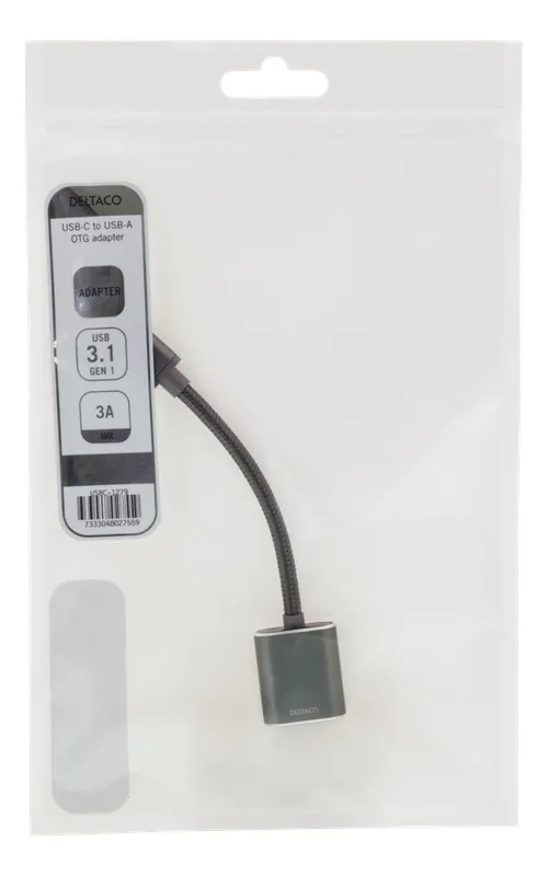 Deltaco USB-C – USB-A 3.1 Gen 1- adapter, Svart