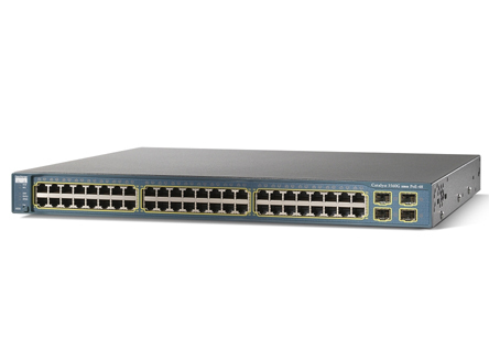 Cisco Catalyst 3560G-48PS-S Layer 3 Switch with IP Base license (SMI). 48 Ethernet 10/100/1000 ports with PoE and 4 SFP-based Gigabit Ethernet ports, 1RU. (Basi