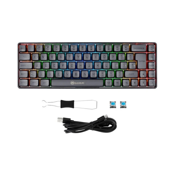 GAMIAC TKL69G mekaaninen pelin&auml;pp&auml;imist&ouml;, Kailh Red, musta/harmaa