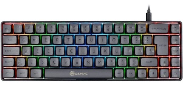 GAMIAC TKL69G mekaaninen pelin&auml;pp&auml;imist&ouml;, Kailh Red, musta/harmaa