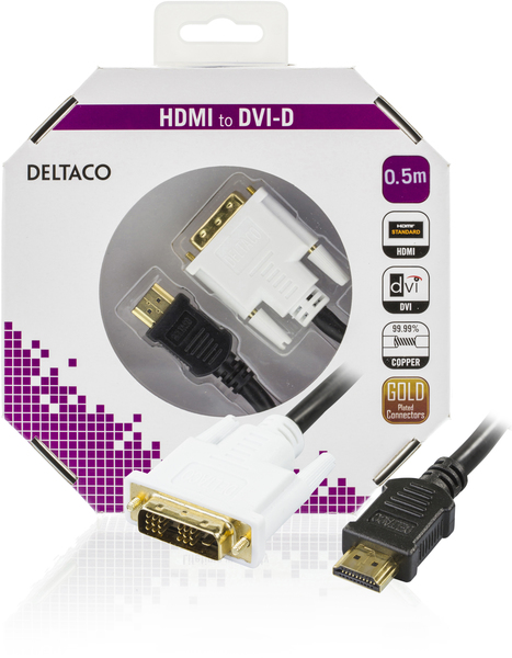 Deltaco HDMI &ndash; DVI-D - cable, 0.5 m, Black/White