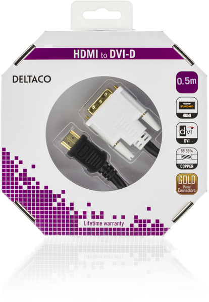 Deltaco HDMI &ndash; DVI-D - cable, 0.5 m, Black/White