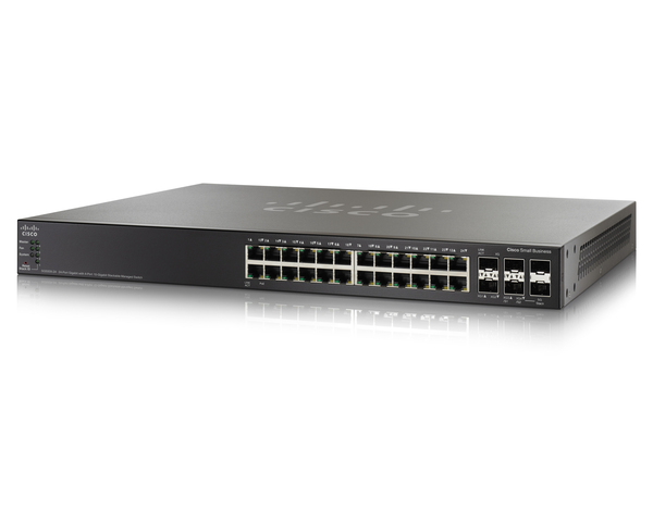 Cisco Small Business SG500X-24 - Kytkin - L3 - Hallinnoitu - 24 x 10/100/1000 + 4 x 10 Gigabit SFP+ - r&auml;kkiin asennettava
