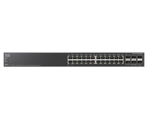 Cisco Small Business SG500X-24 - Kytkin - L3 - Hallinnoitu - 24 x 10/100/1000 + 4 x 10 Gigabit SFP+ - r&auml;kkiin asennettava