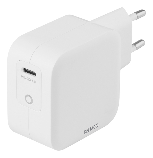 DELTACO USB-C wall charger, GaN technology, 1x USB-C PD, 61 W, white