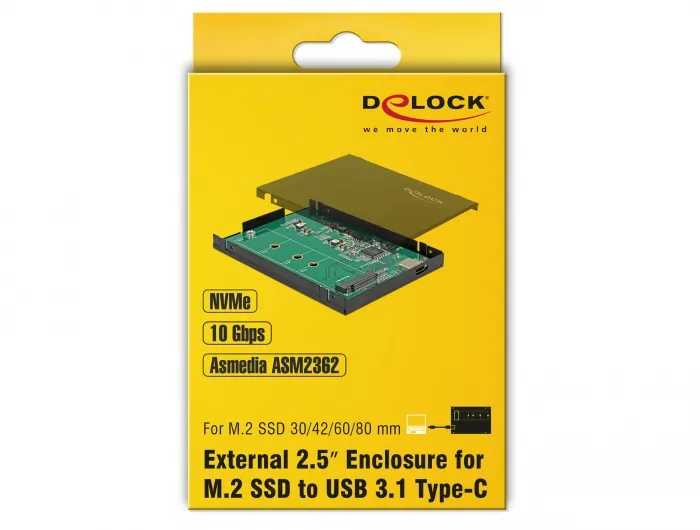 Delock External 2.5? Enclosure for M.2 NVMe PCIe SSD with USB 3.1 Gen 2 USB Type-C