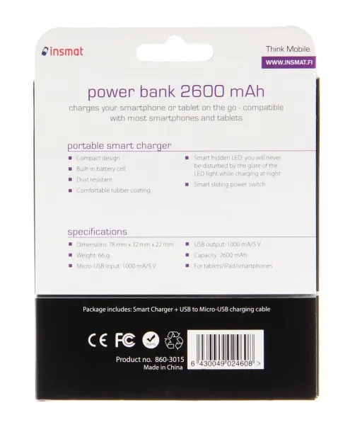 INSMAT POWER BANK 2400MAH LI-ON CREDIT CARD