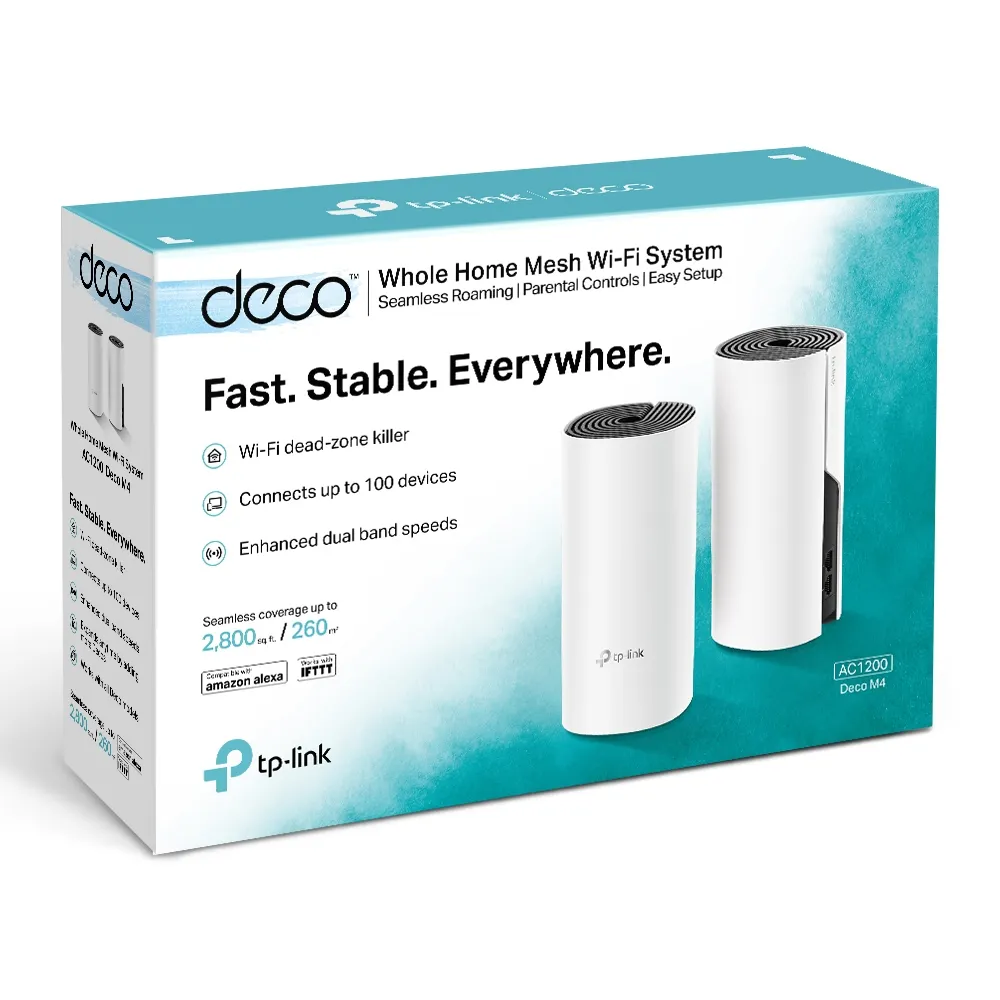 TP-Link Deco M4 -mesh WiFi -j&auml;rjestelm&auml;, Wi-Fi 5, Dual-band, 2 kpl, valkoinen