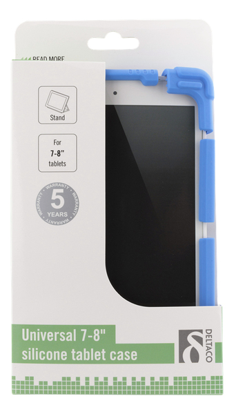 DELTACO Skal i silikon f&ouml;r 7-8" surfplattor, stativ, bl&aring;