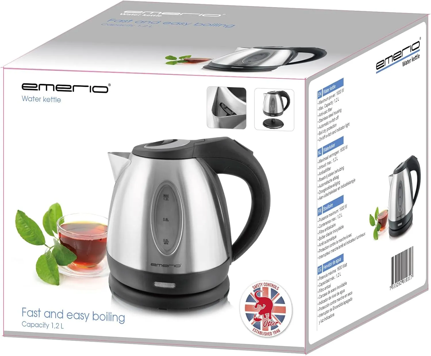 Emerio WK-108079 - vattenkokare, 1.2l, stainless steel
