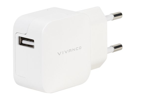 VIVANCO Nopea 1xUSB Koti-/Matkalaturi 2.4A Valk.