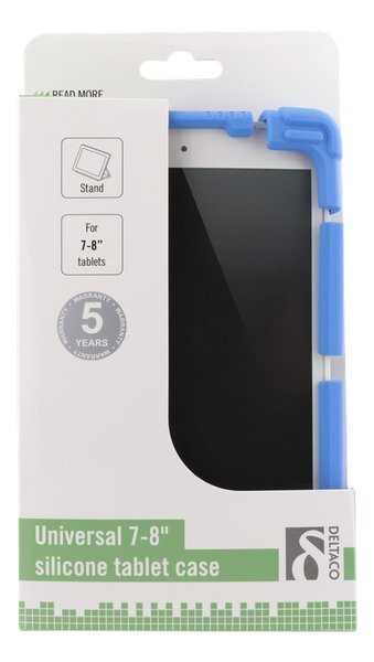 DELTACO Skal i silikon f&ouml;r 7-8" surfplattor, stativ, bl&aring;