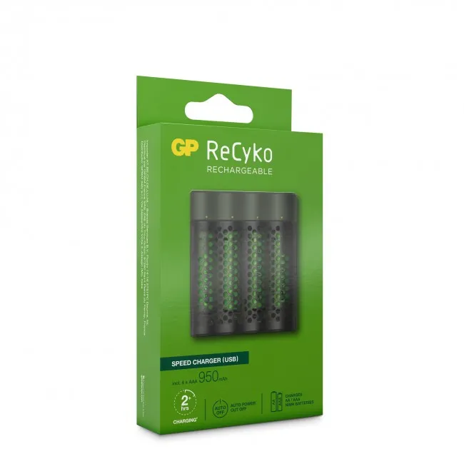 GP Speed Battery Charger 1-pack, includes 4 x AAA 950mAh Batteries