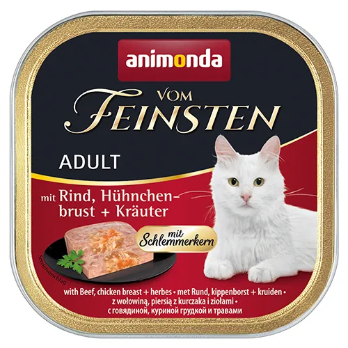 Animonda Vom Feinsten Adult Beef, Chicken Breast & Herbs, Wet food for cats, 100g