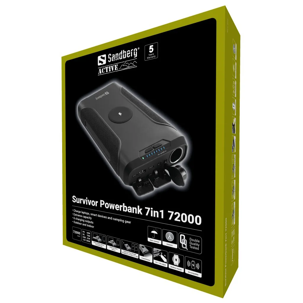 Sandberg Survivor 7-in-1 - powerbank, 72000 mAh, Black