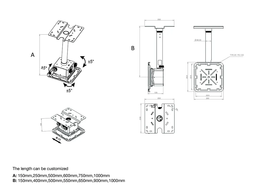 M Projector Mount Pro HD 2350mm 40kg White