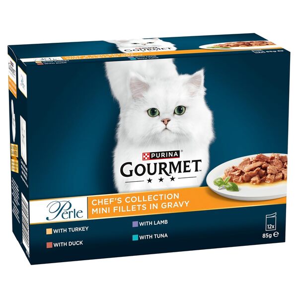 Purina Gourmet Perle Variety (Duck, Turkey, Lamb, Tuna), Wet food for cats, Adult, 12 x 85g