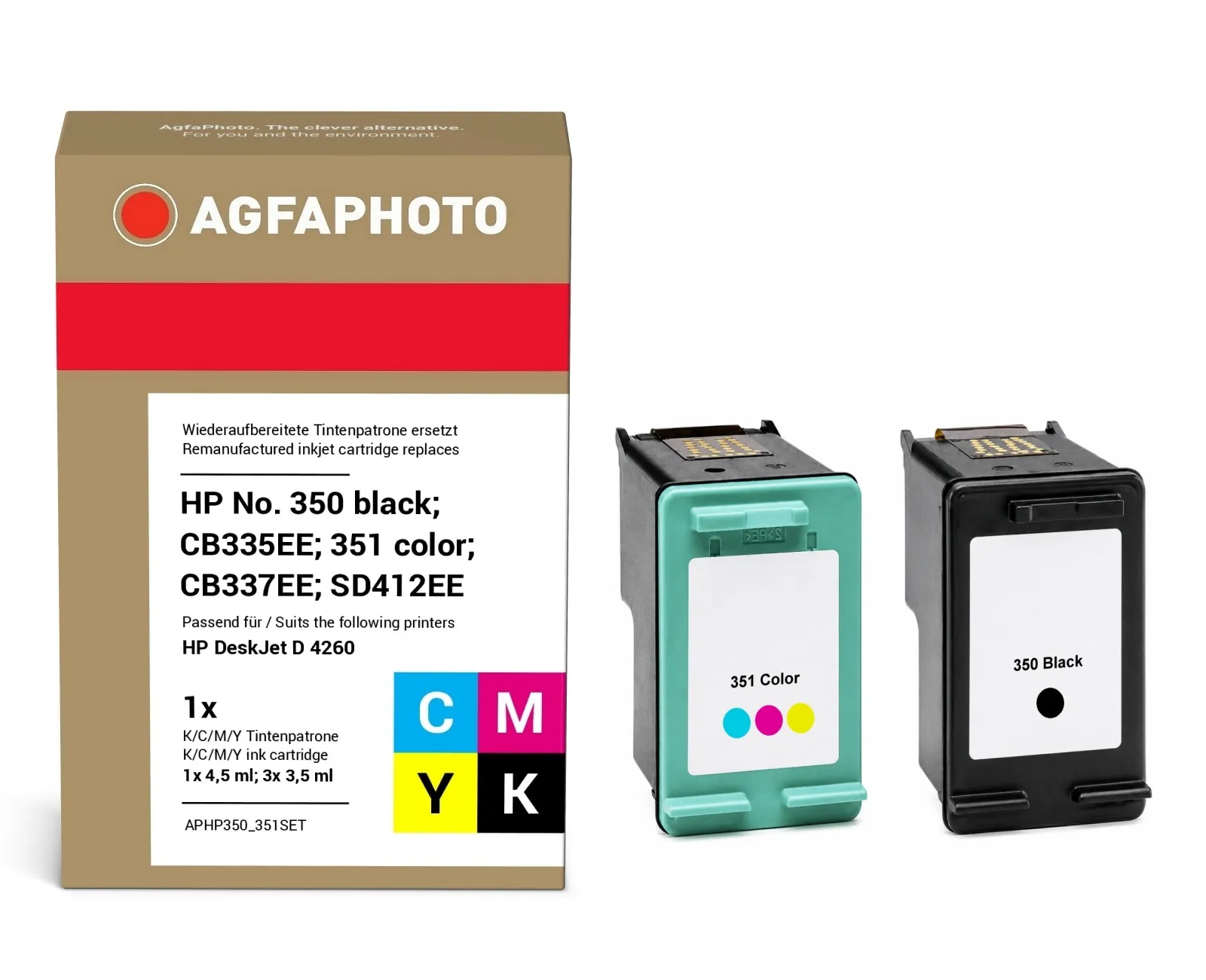 AgfaPhoto APHP350_351SET -mustekasettipakkaus, musta/v&auml;ri, 2 kpl