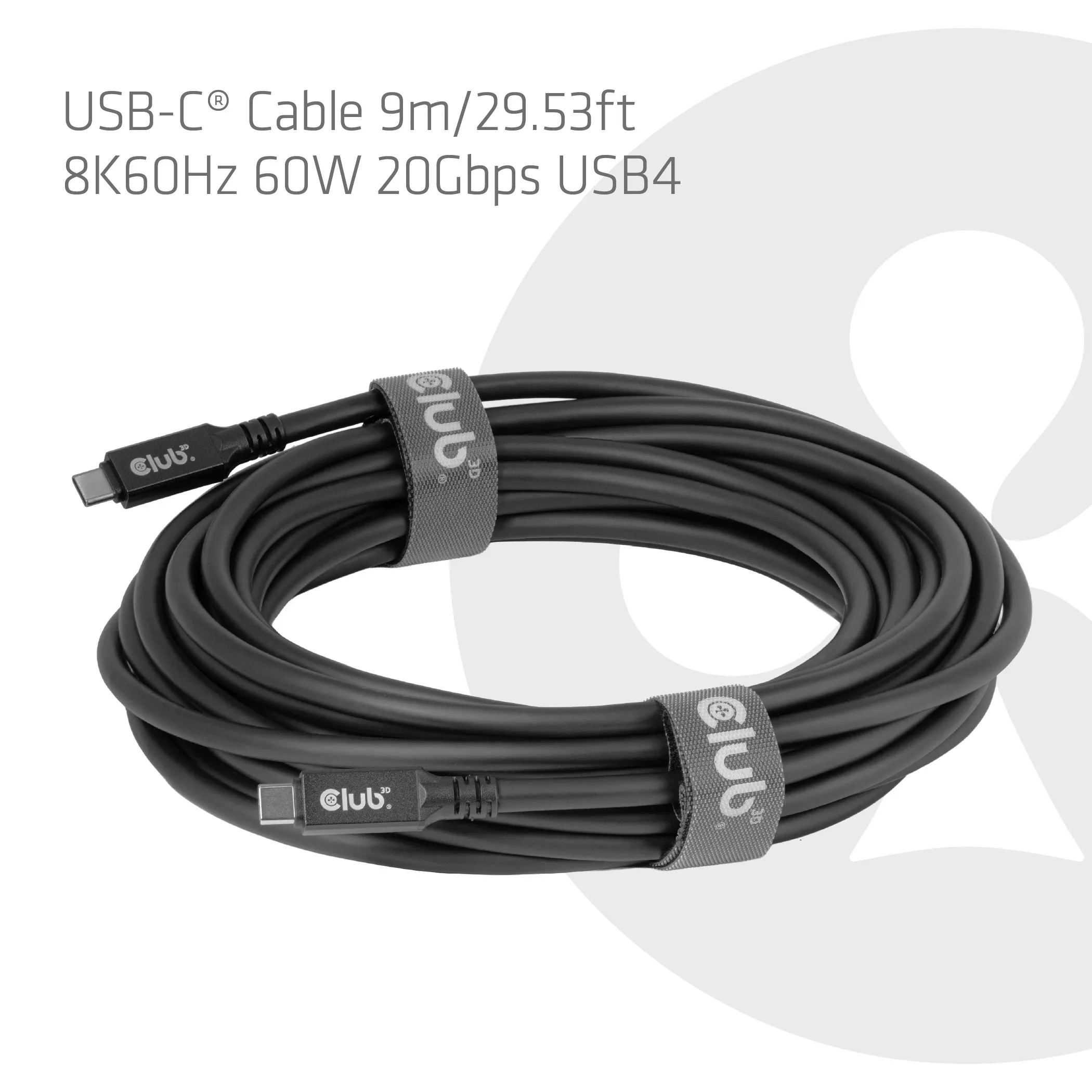 Club 3D CAC-2509 USB-C cable, 100W, 9 m, Black