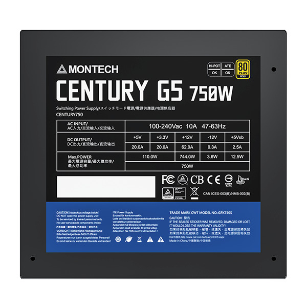MONTECH Century G5 750W - n&auml;taggregat, 80 Plus Gold