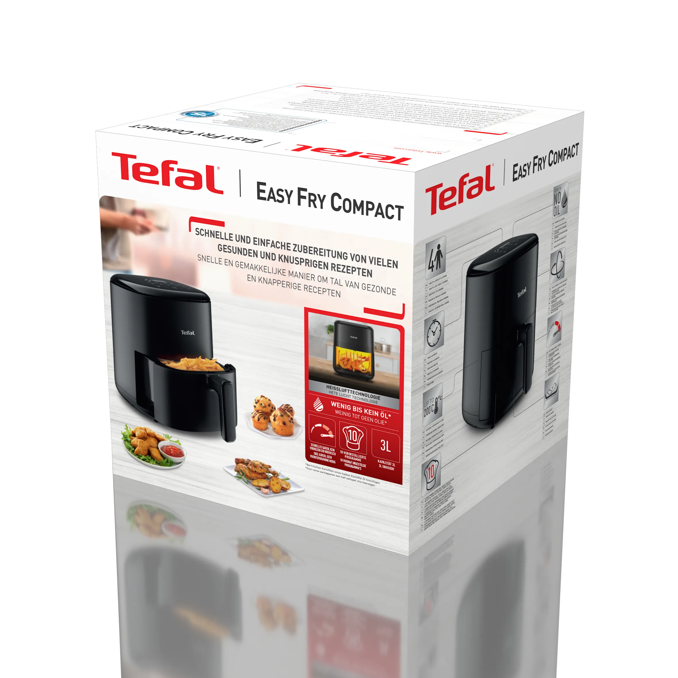 Tefal Easy Fry Compact EY1458, 3L, 1330W, air fryer, Black