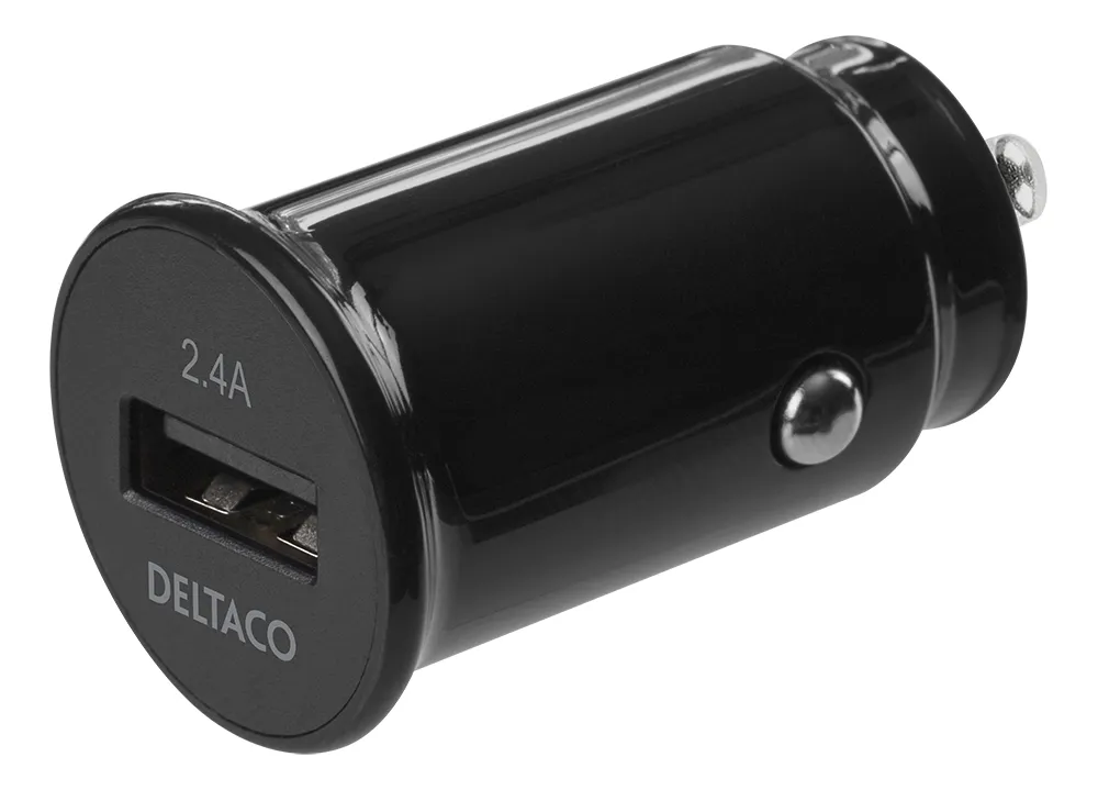 DELTACO 12/24 V USB-billadare med kompakt storlek och 1x USB-A port, 2