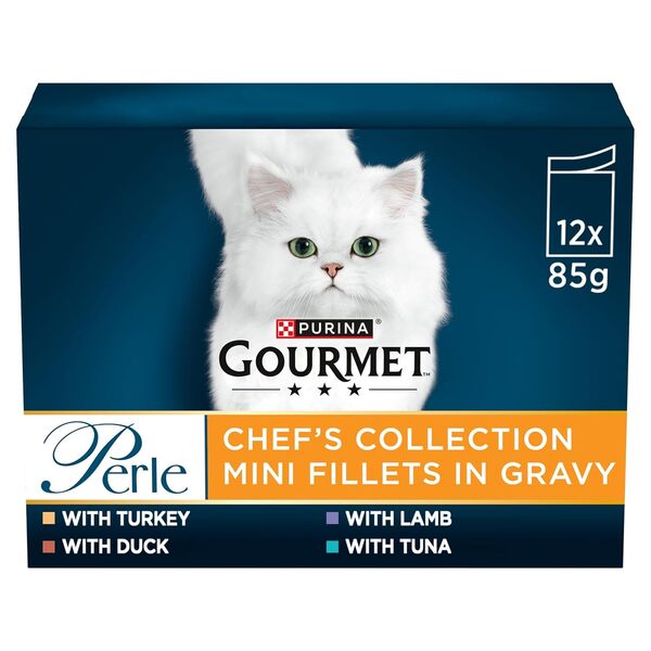 Purina Gourmet Perle Variety (Duck, Turkey, Lamb, Tuna), Wet food for cats, Adult, 12 x 85g
