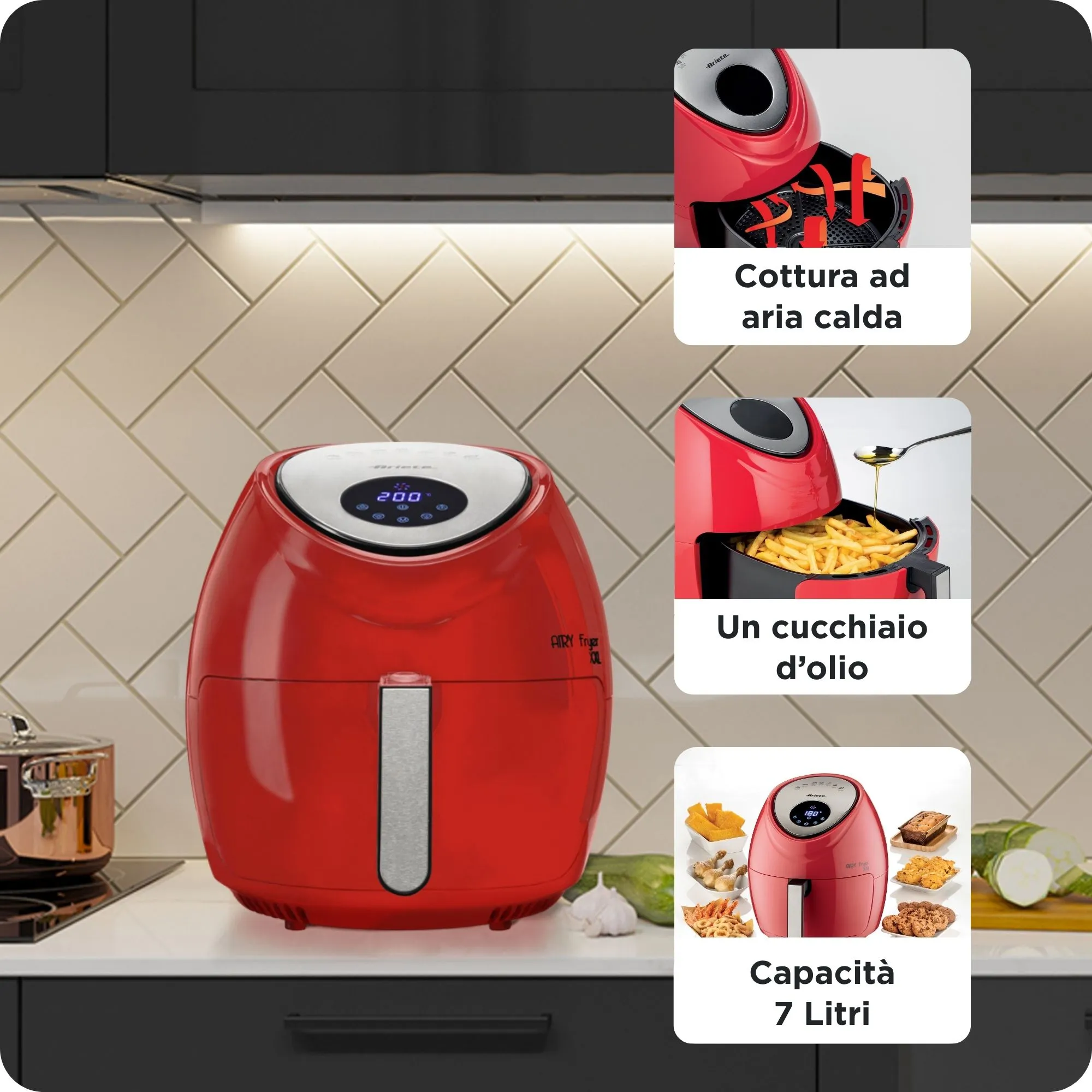 Ariete Airy Fryer XXL, 7 l, 2,5 kg, 1800 W, airfryer, r&ouml;d