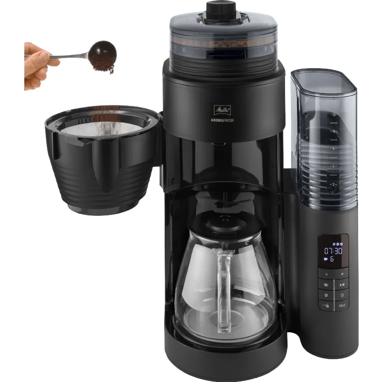 Melitta AromaFresh X 1030-06 10 koppar kaffebryggare med kaffekvarn, svart