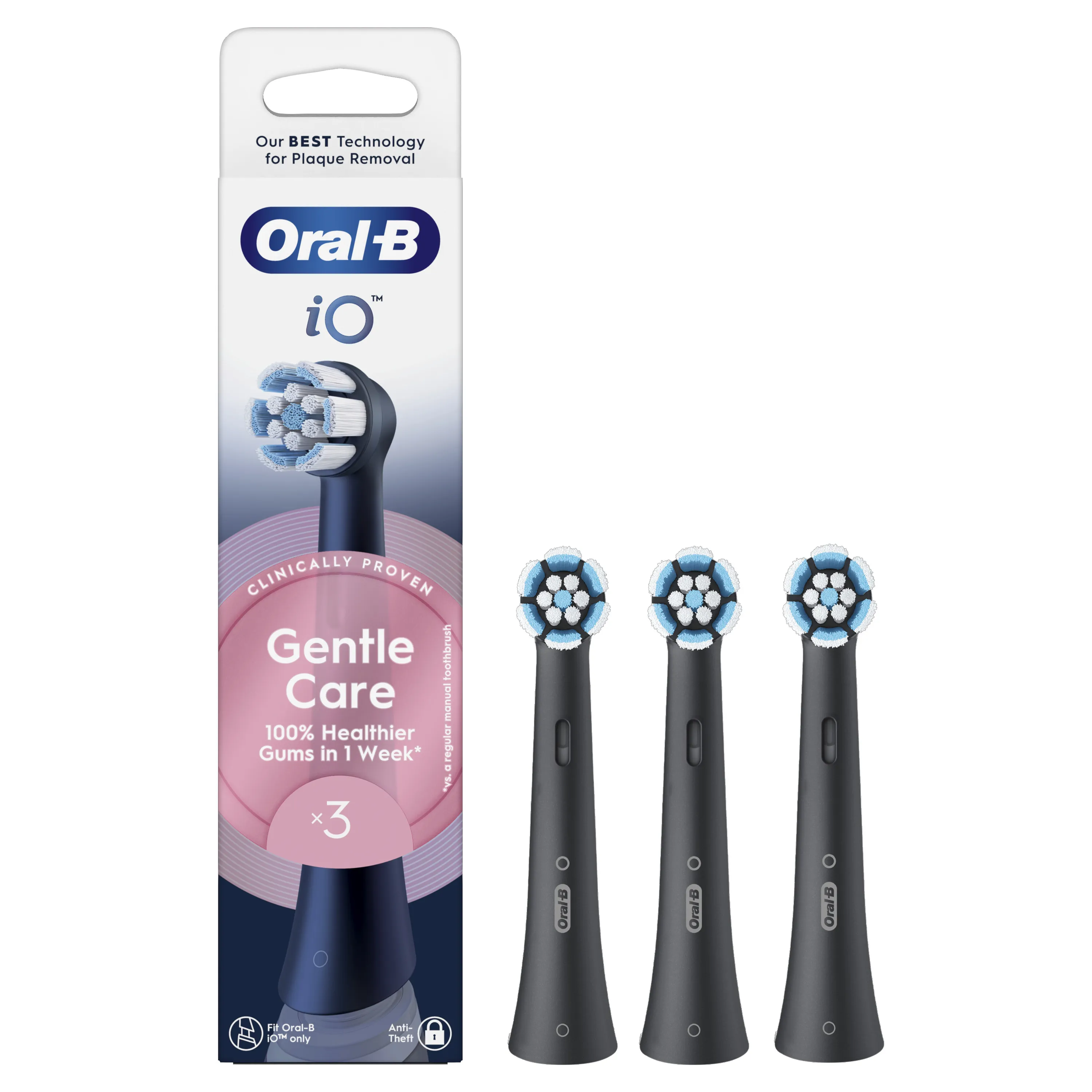 Oral-B iO Gentle Care 3 kpl -vaihtoharjasp&auml;&auml;t, Musta