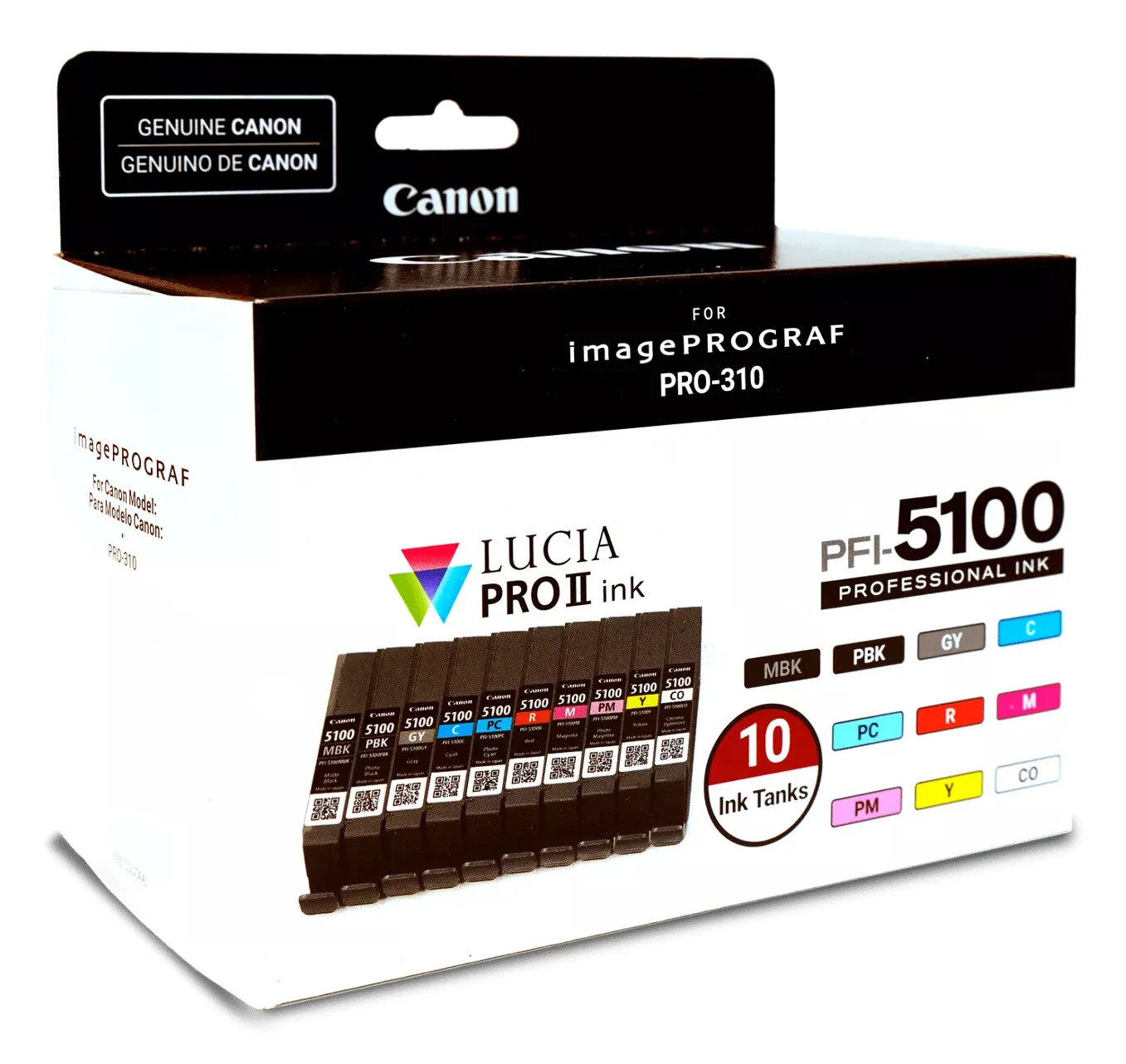 Canon PFI-5100 kit med bl&auml;ckpatroner, 14.4 ml, mattsvart/fotosvart/cyan/magenta/gul/fotocyan/fotomagenta/r&ouml;d/gr&aring;, 9 st