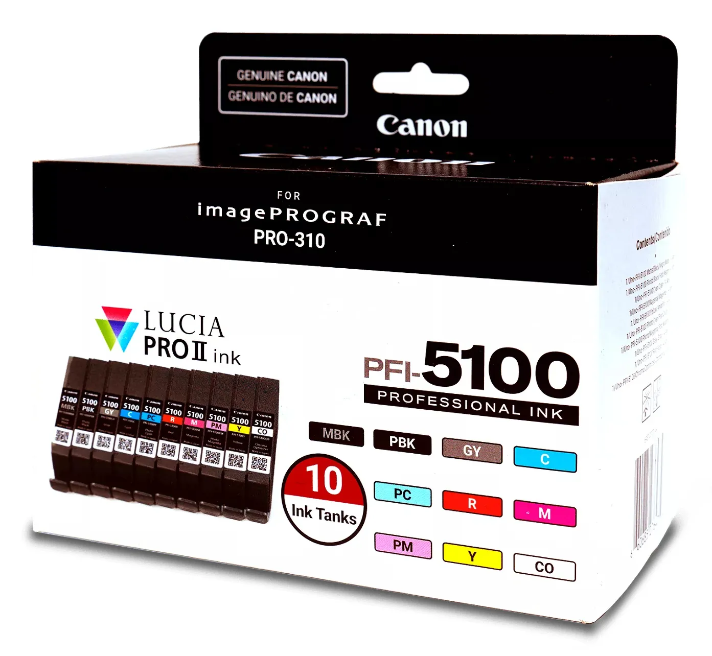 Canon PFI-5100 kit med bl&auml;ckpatroner, 14.4 ml, mattsvart/fotosvart/cyan/magenta/gul/fotocyan/fotomagenta/r&ouml;d/gr&aring;, 9 st