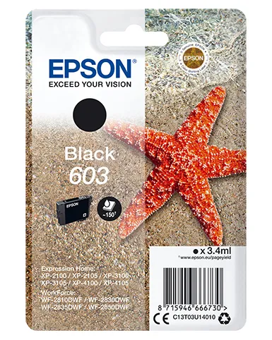 Epson 603 - 3.4 ml - musta - alkuperäinen - blister RF:llä/äänihälyttimellä - mustepatruuna malleihin Expression Home XP-2100, XP-3100, XP-4100