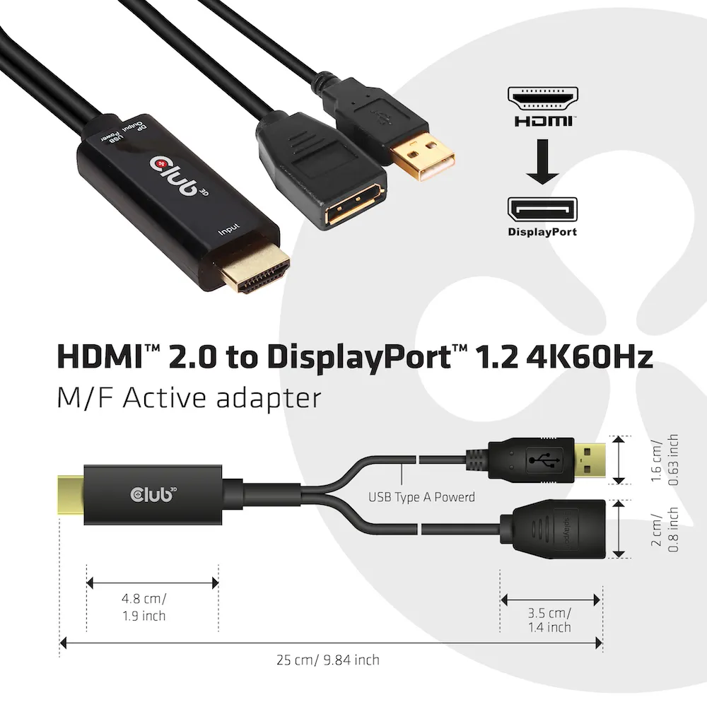 Club 3D CAC-1331 - HDMI till DisplayPort-adapter, svart