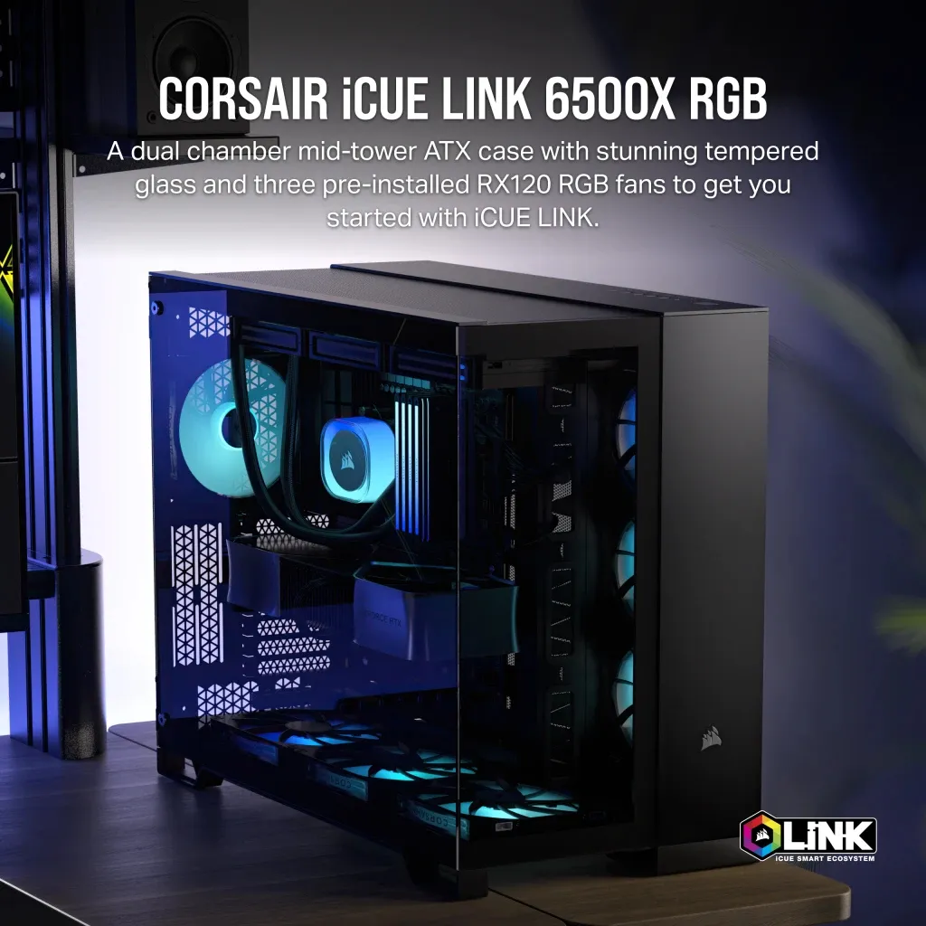 Corsair iCUE LINK 6500X RGB Tempered Glass - miditower, window, black