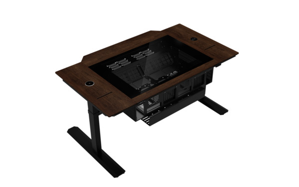 Lian Li DK07-WD Wood Edition desktop-chassi med f&ouml;nster, valn&ouml;t/svart