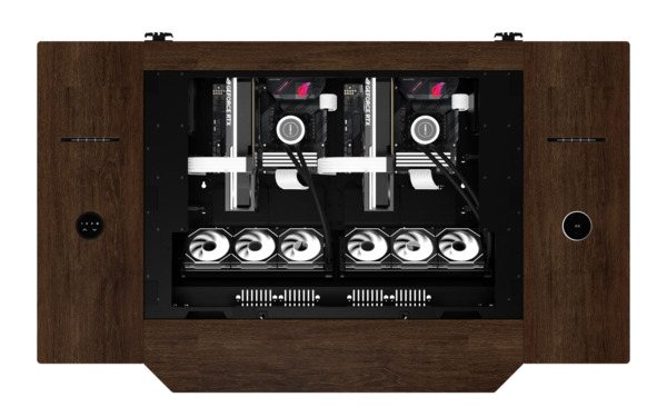 Lian Li DK07-WD Wood Edition desktop-chassi med f&ouml;nster, valn&ouml;t/svart