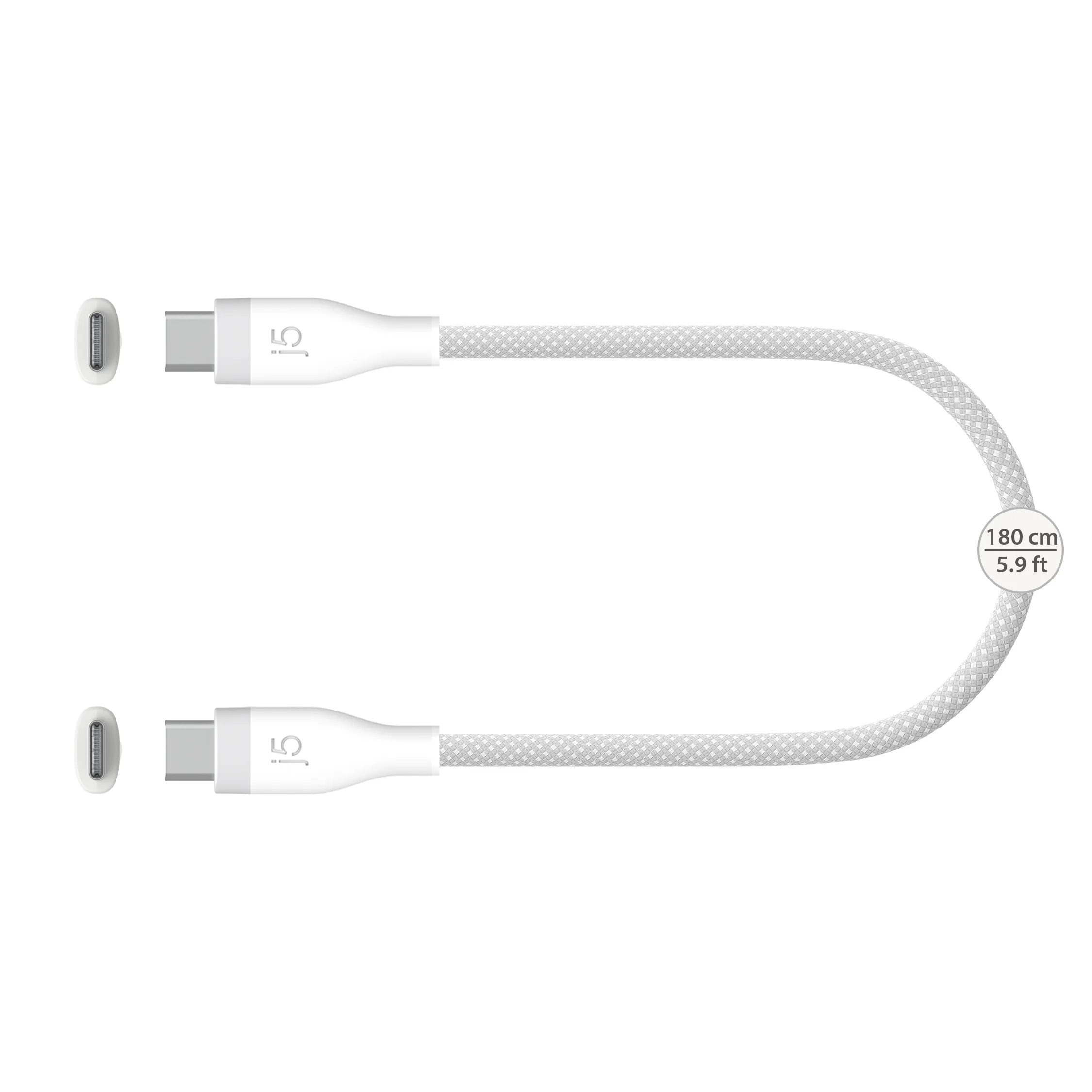 j5create JUCX18L18W-N USB-C -kaapeli, 60 W, 1,8 m, valkoinen
