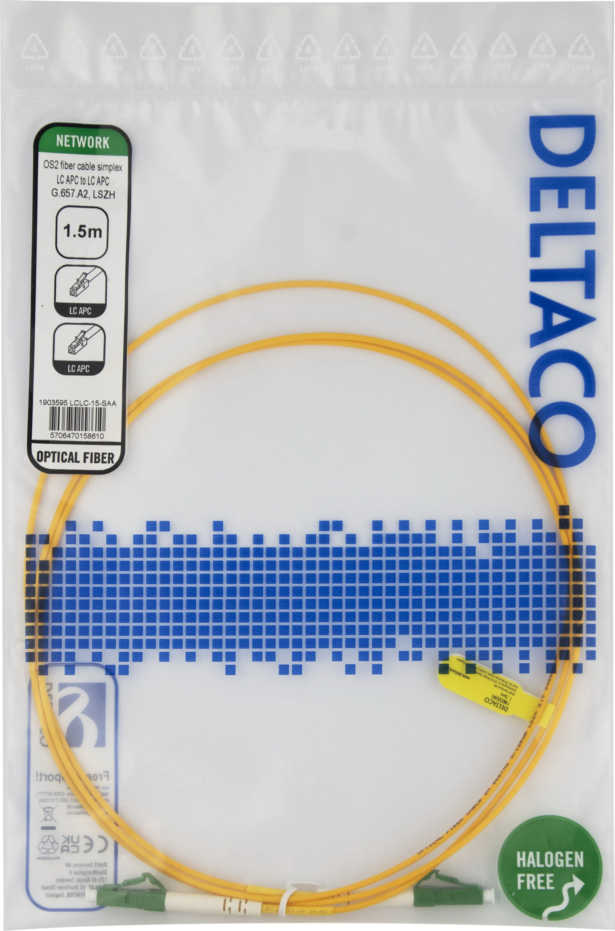 Deltaco OS2 LC-LC 1.5m fiberkabel, gul