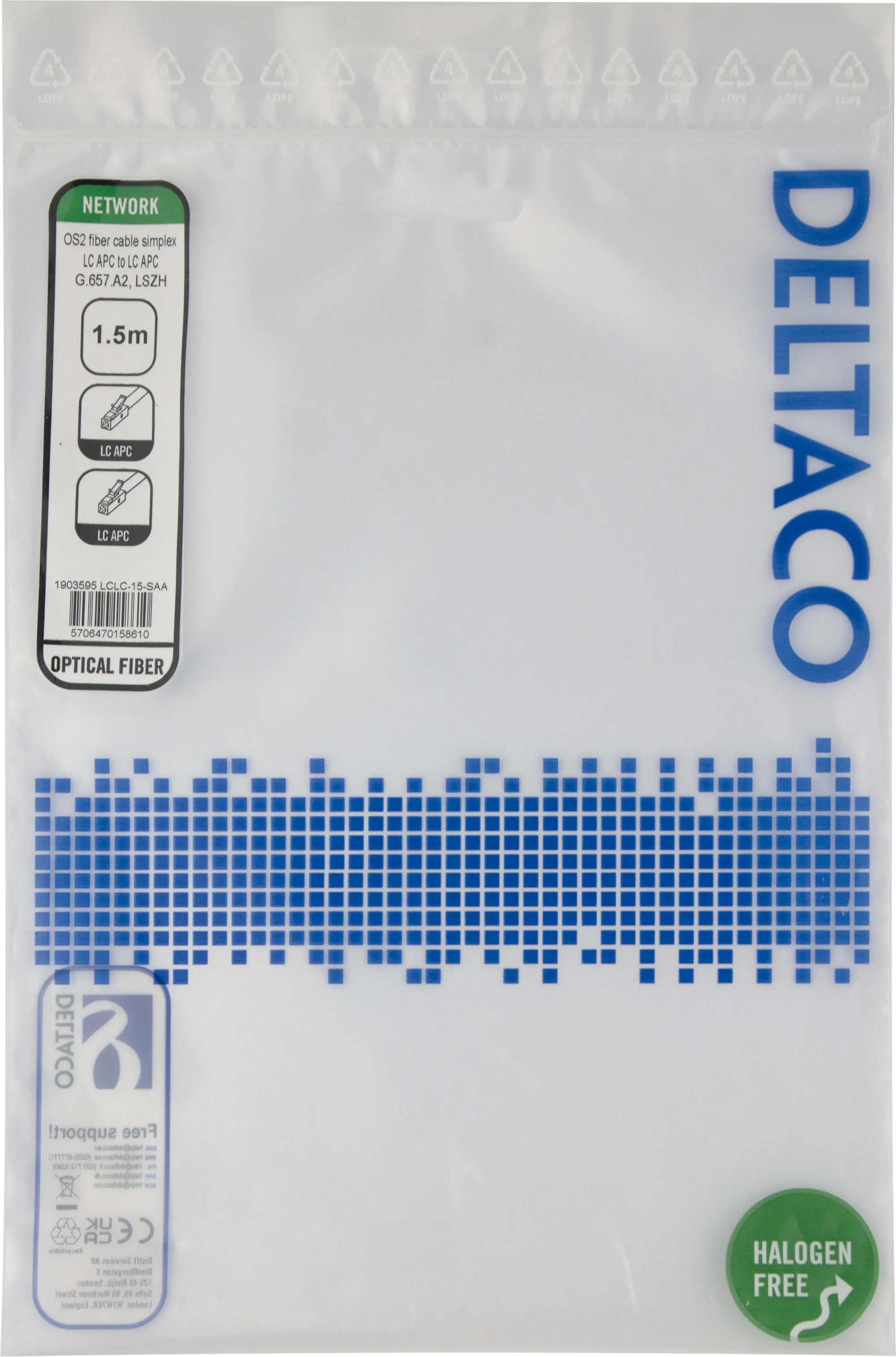 Deltaco OS2 LC-LC 1.5m fiberkabel, gul