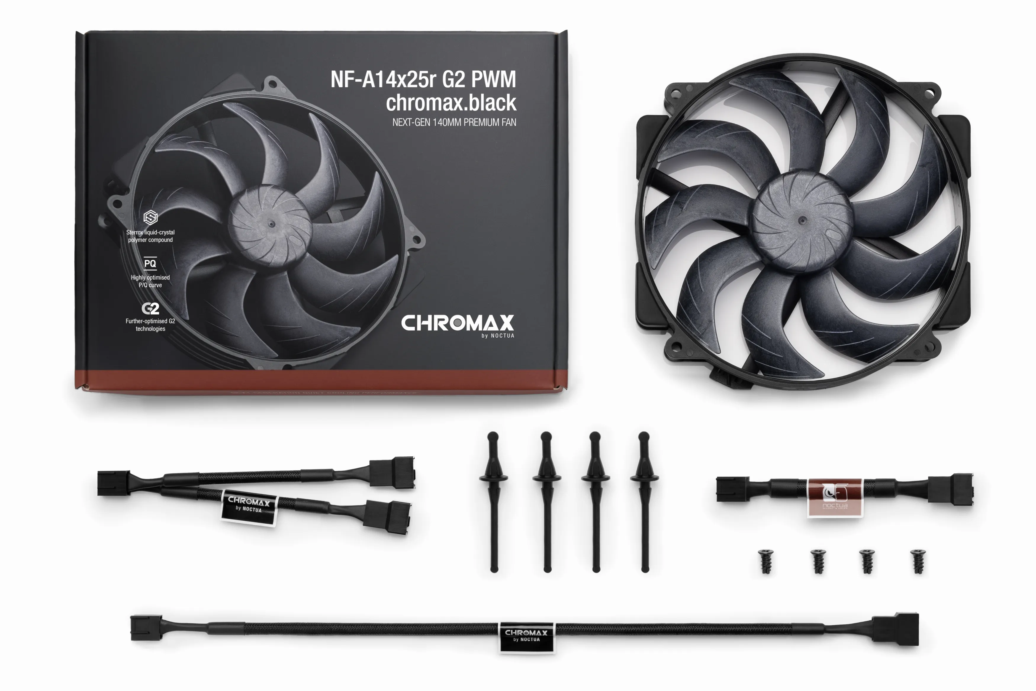 Noctua NF-A14x25r G2 PWM chromax.black Chassifl&auml;kt 140 mm Svart