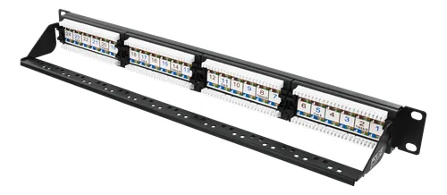 DELTACO UTP-kytkentäpaneli, 24xRJ45, Cat6, Krone-rimat, 1U, 19", musta