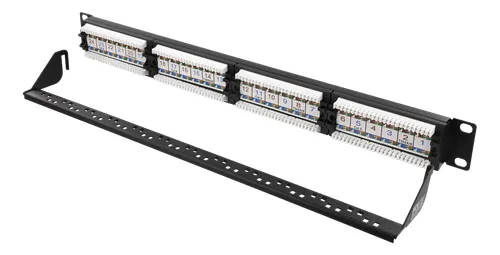 DELTACO UTP-kytkentäpaneli, 24xRJ45, Cat6, Krone-rimat, 1U, 19", musta