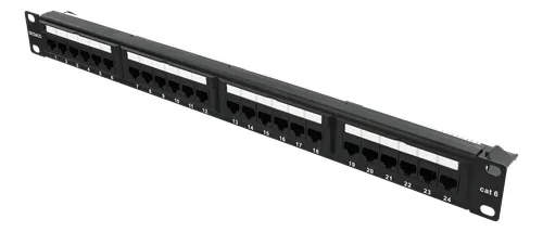 DELTACO UTP-kytkent&auml;paneli, 24xRJ45, Cat6, Krone-rimat, 1U, 19&quot;, musta
