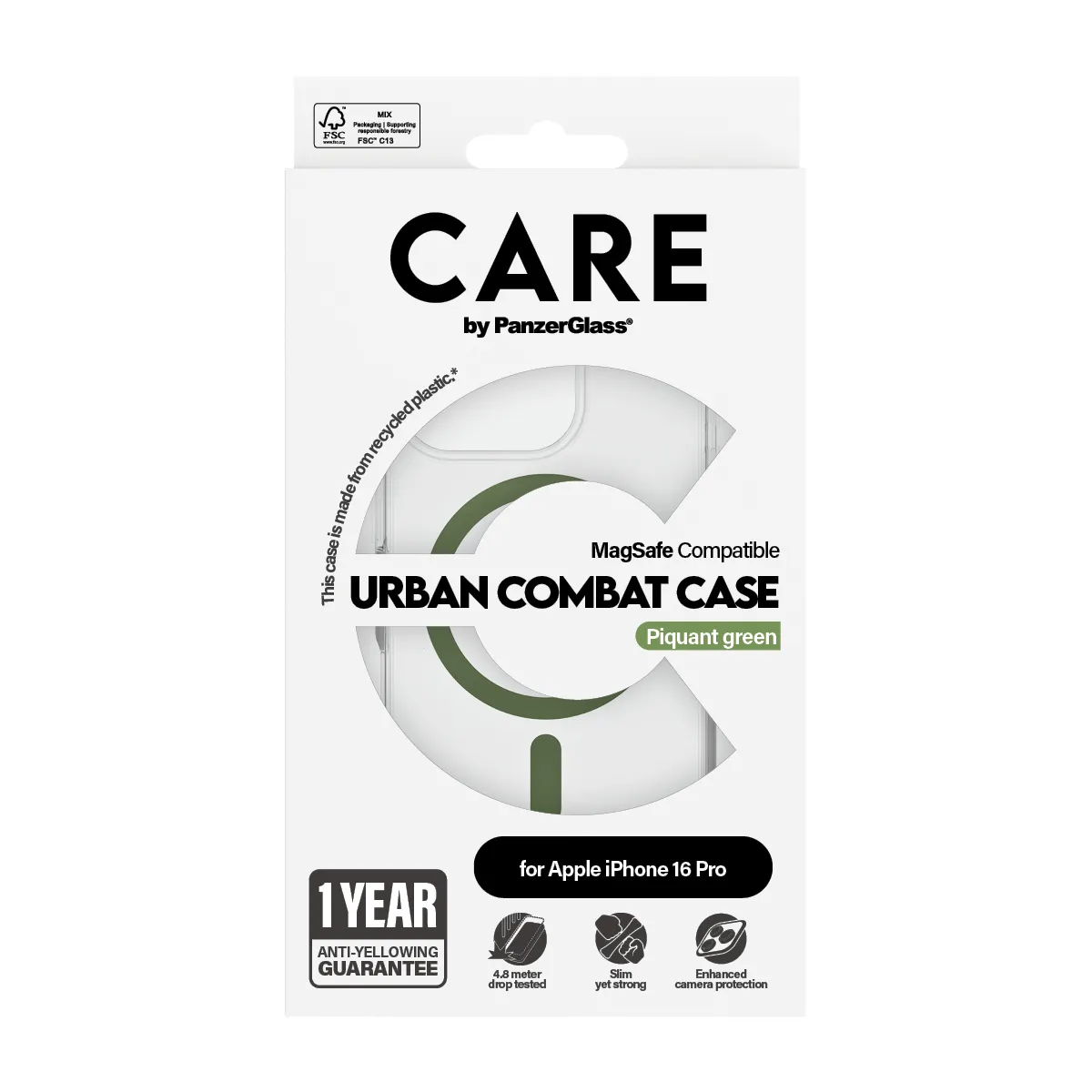 PanzerGlass CARE Urban Combat MagSafe Case for iPhone 16 Pro, Clear