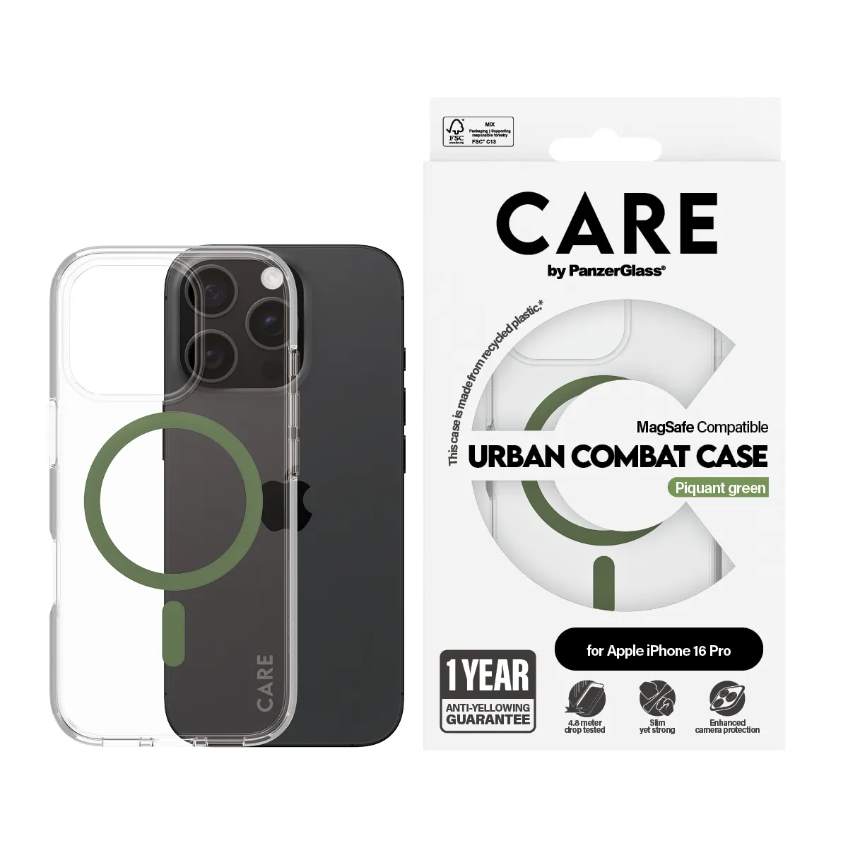 PanzerGlass CARE Urban Combat MagSafe Case for iPhone 16 Pro, Clear