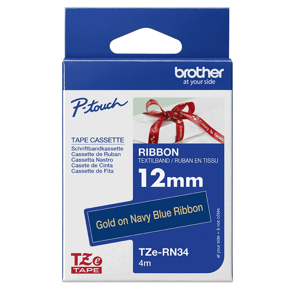 Brother TZeR tape 12mm x 4m gold on dark blue