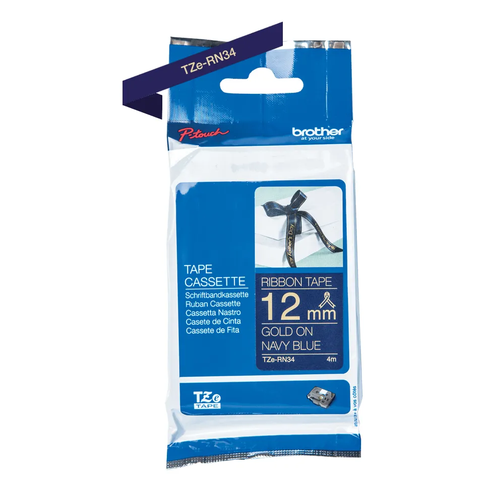 Brother TZeR tape 12mm x 4m gold on dark blue