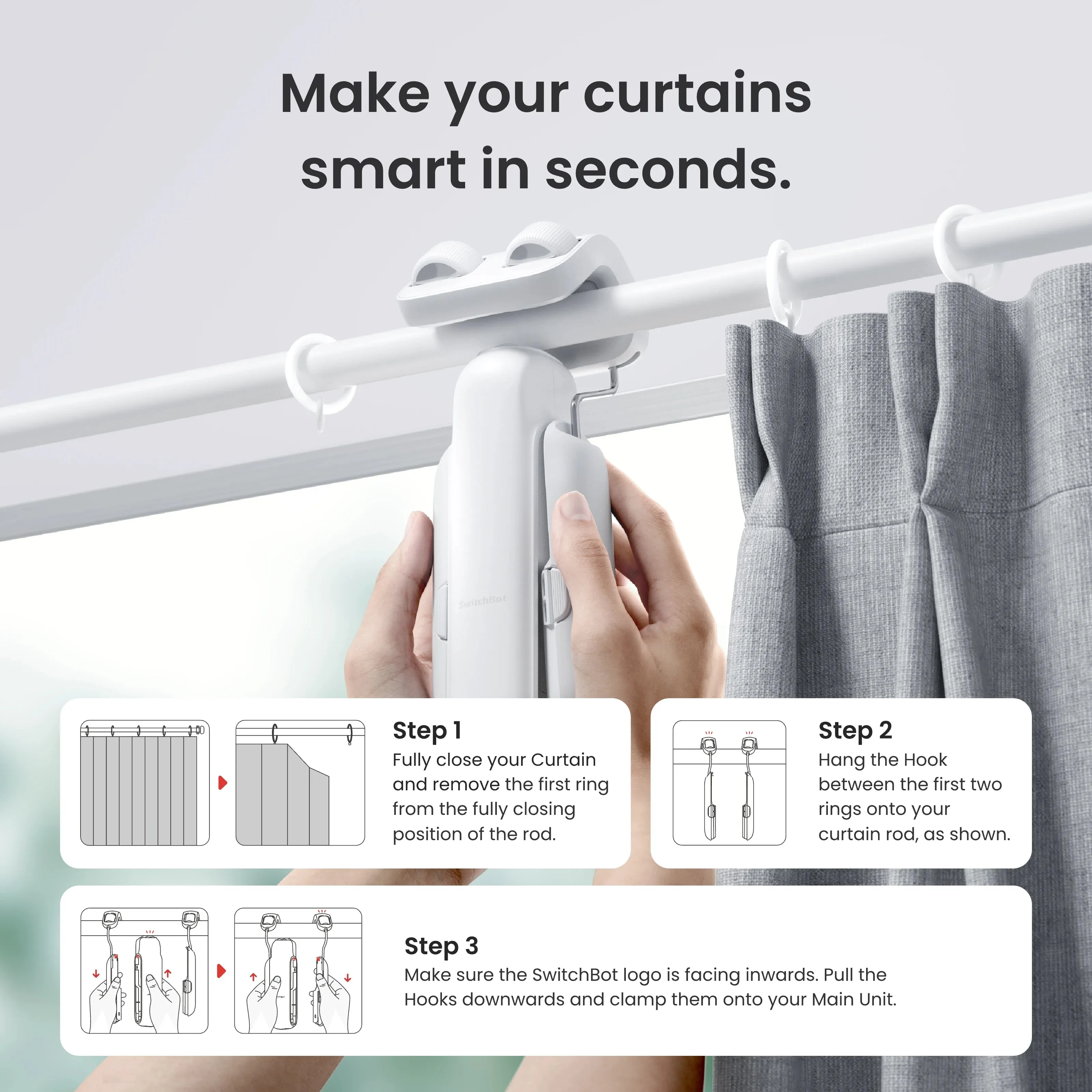 SwitchBot Curtain 3 Rod Type - Smart curtain motor, White