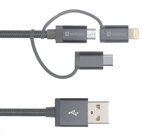 S-Kross 3-in-1 USB-A - USB C/Micro-USB/Lightning - kabel, 0,3 m, Gr&aring;